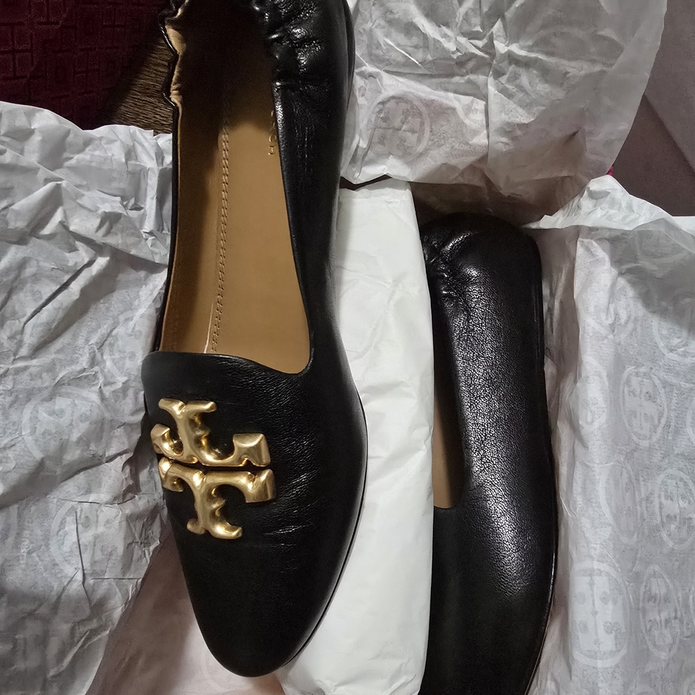Tory Burch Black Loafers with Gold Logo